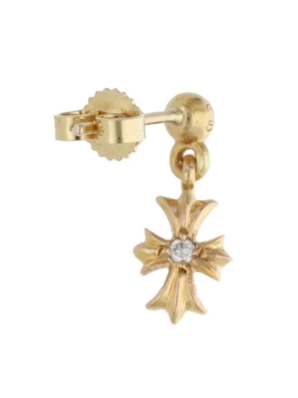 Chrome Hearts 22k Tny CH Pls Dia Tiny Ech Plus Drop Gold Earrings